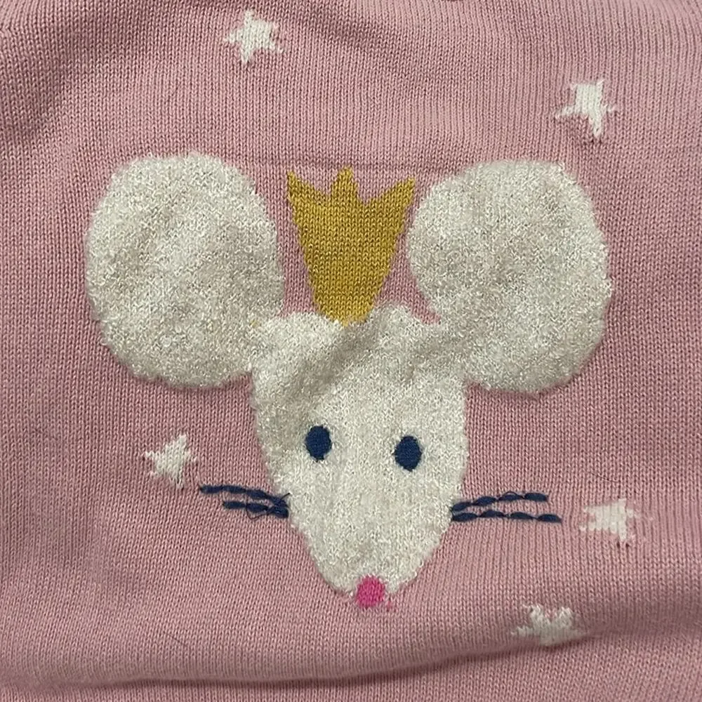 Gap kids 5 pale pink puffed sleeve queen mouse sweater euc worn once 💯cotton